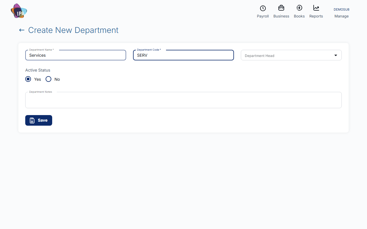 Create New Department