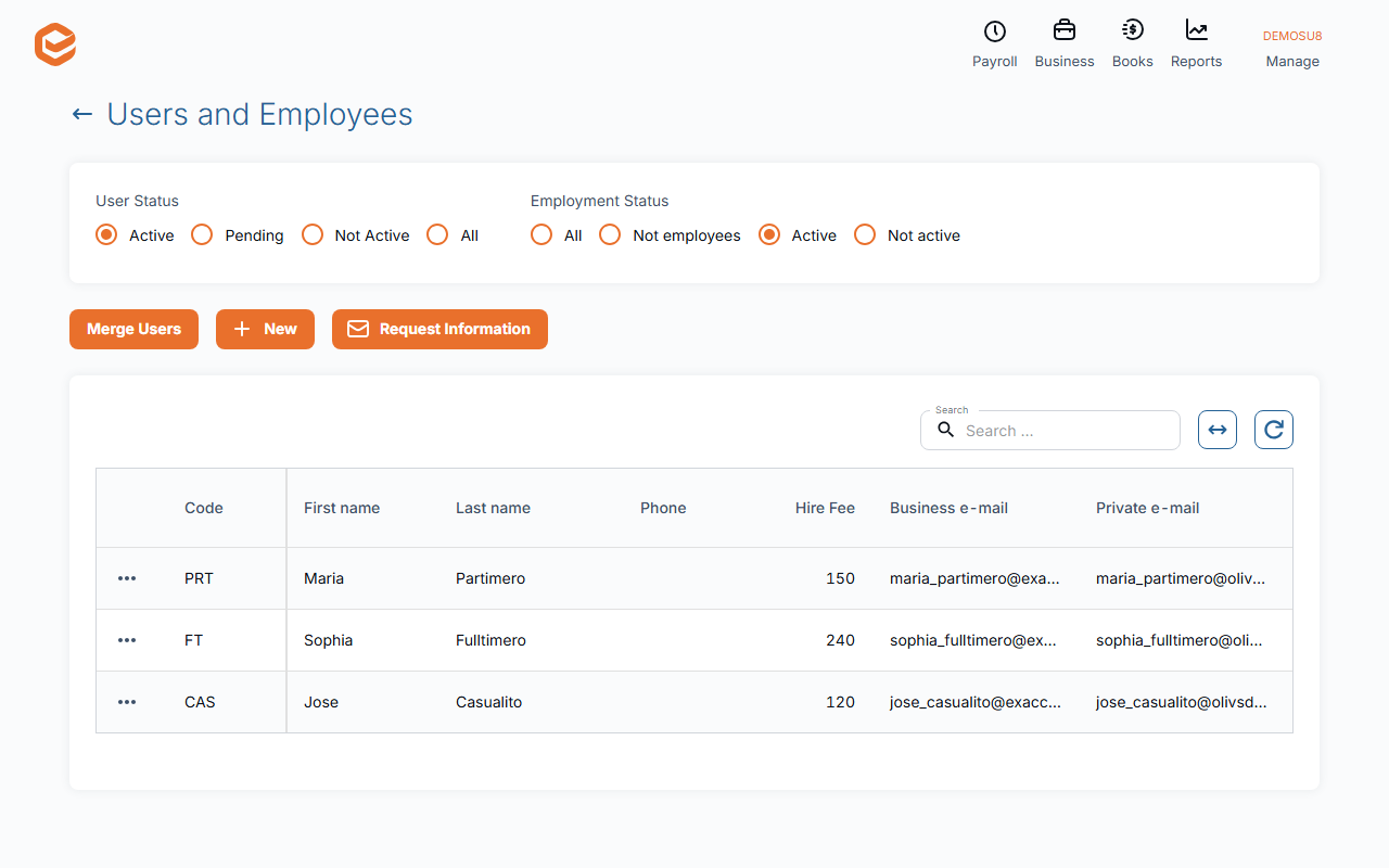 Users and Employees list with New