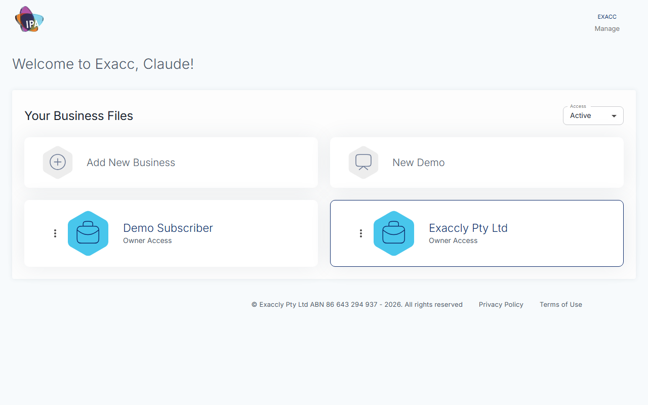 Your Business Files with the Add New Business tile