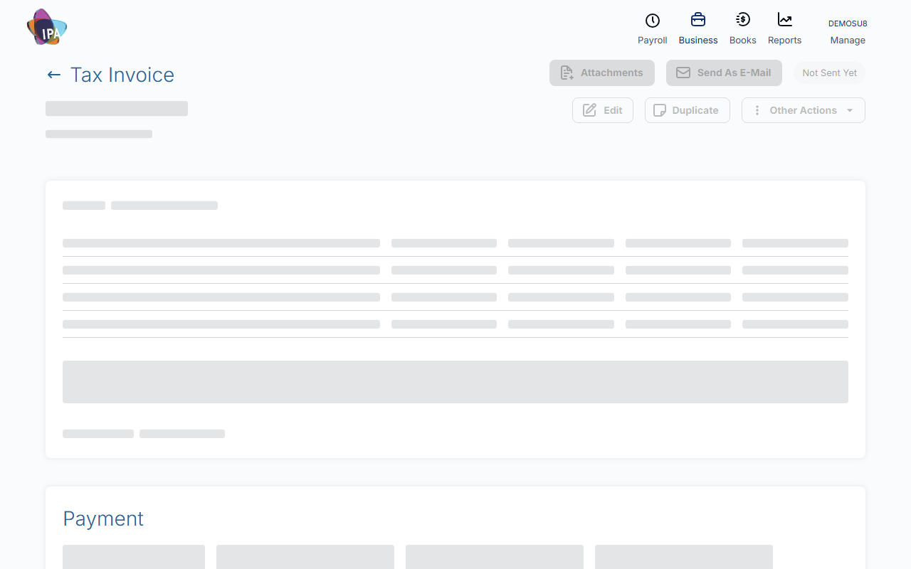 Invoice summary with Send As E-Mail