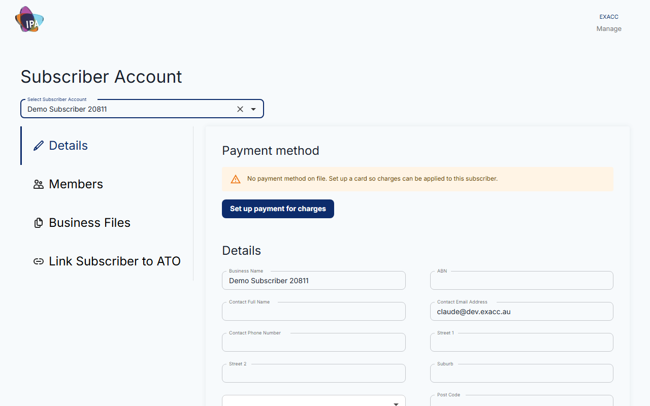 Subscriber Account: Details tab