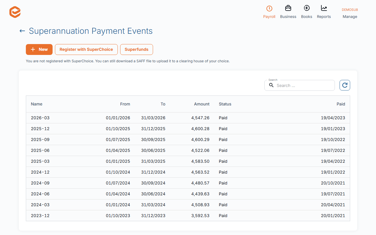 Superannuation Payment Events