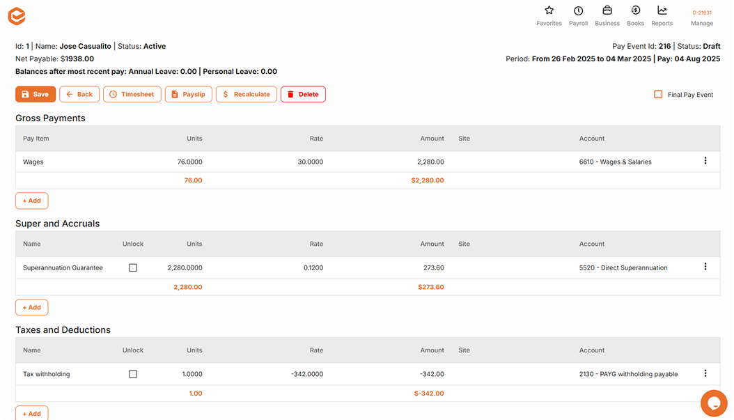Pay details form