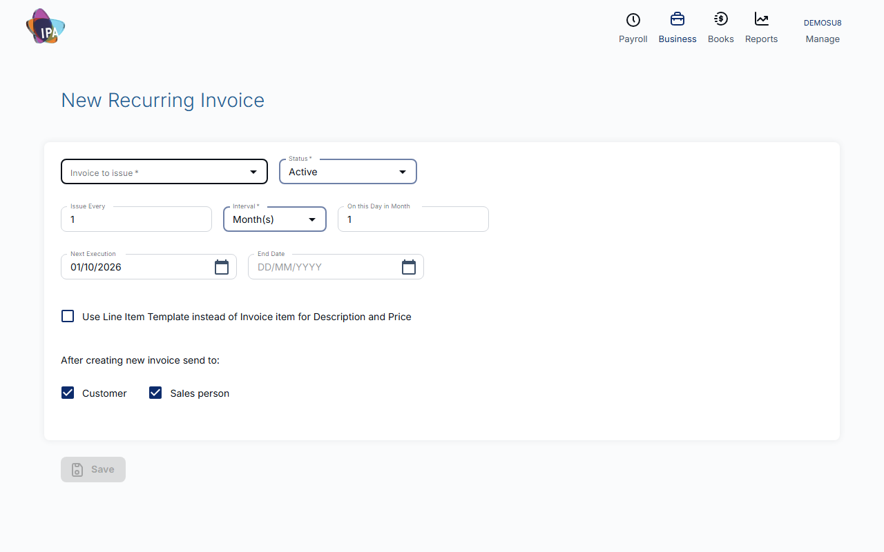 New Recurring Invoice