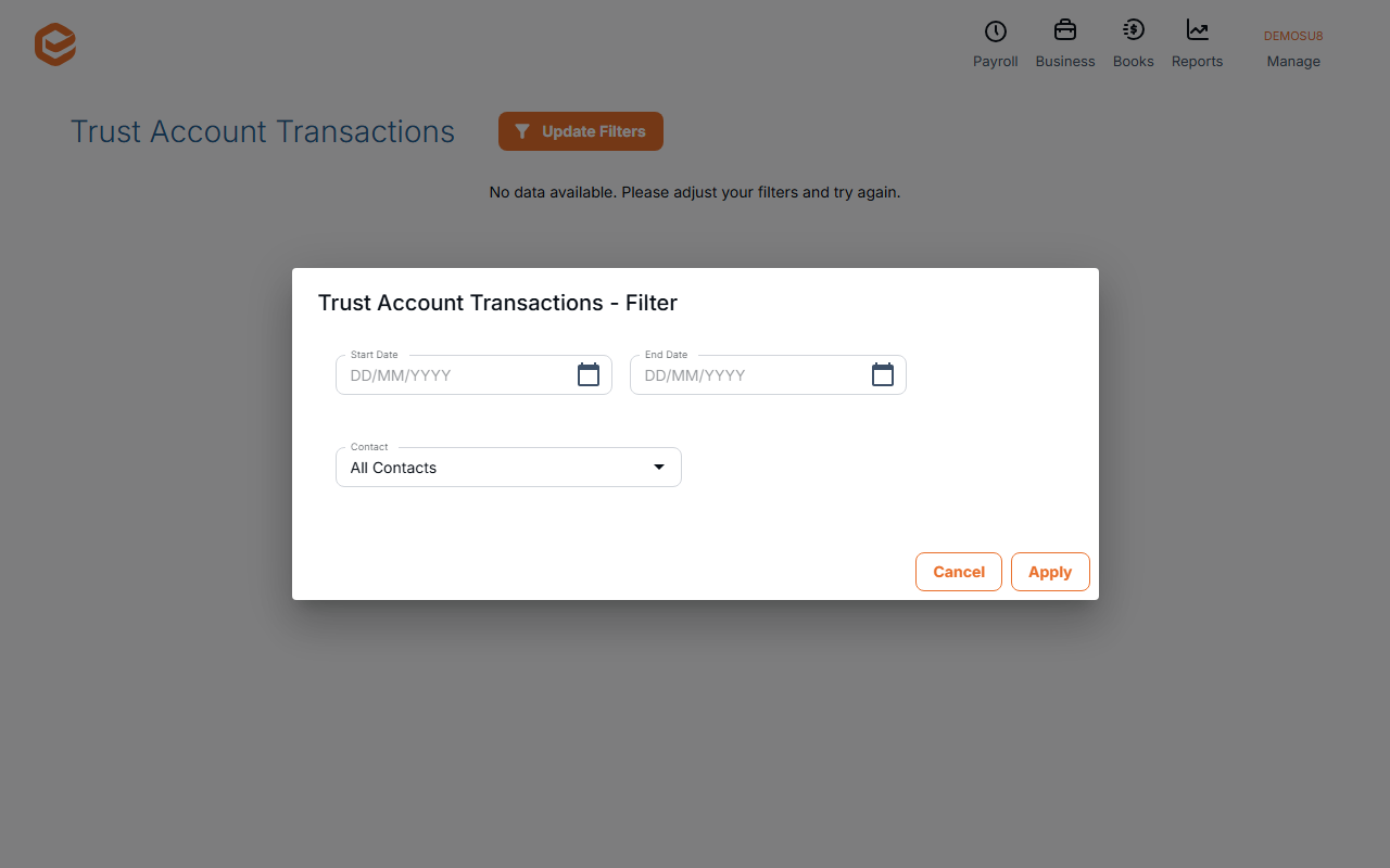 Trust Account - Transactions History