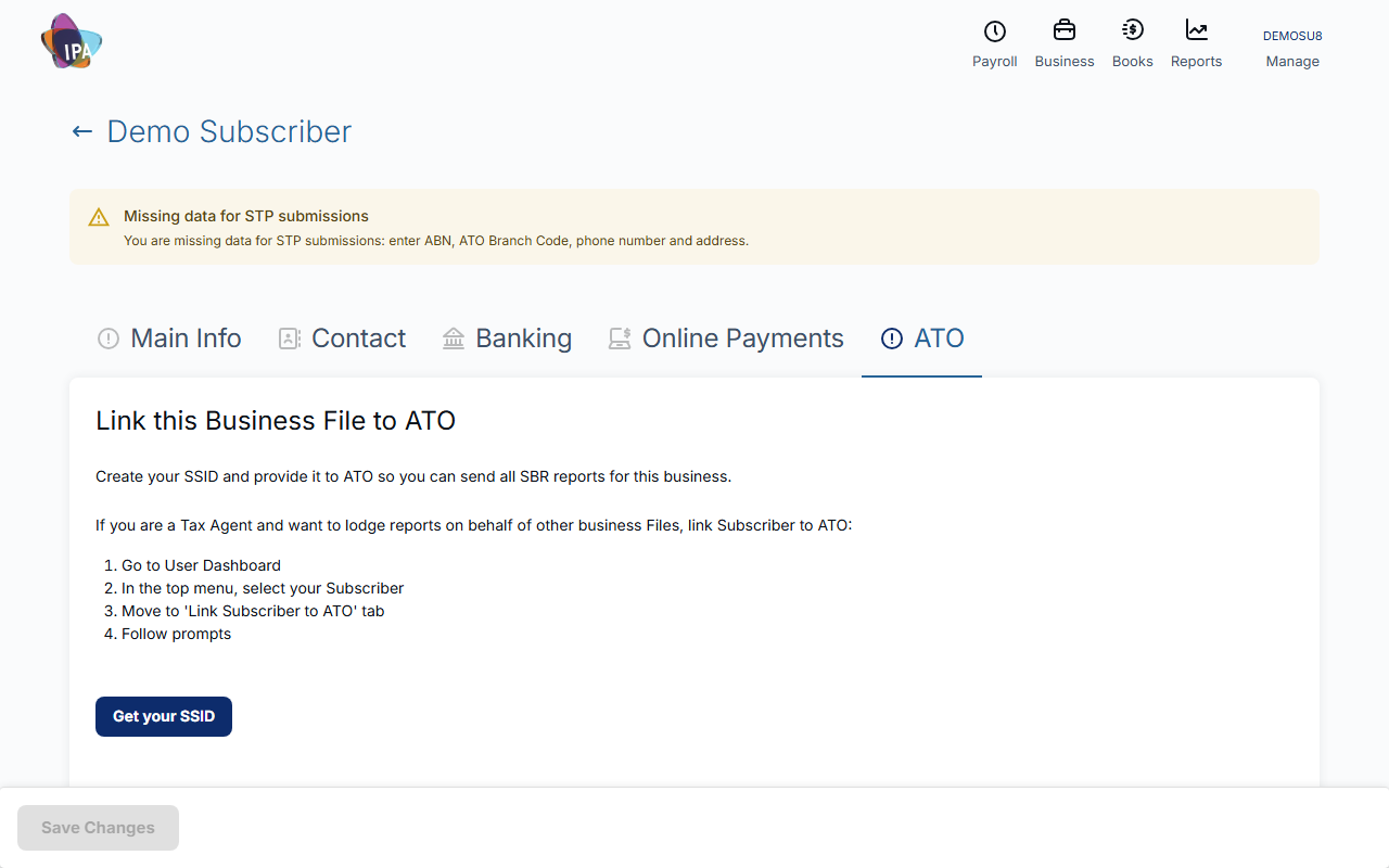Business Details: ATO tab